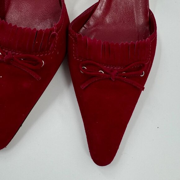 Isaac Mizrahi Red Suede Pointed Toe Slingback Heels With Bow Detail Size 8 M Mad - Picture 8 of 10